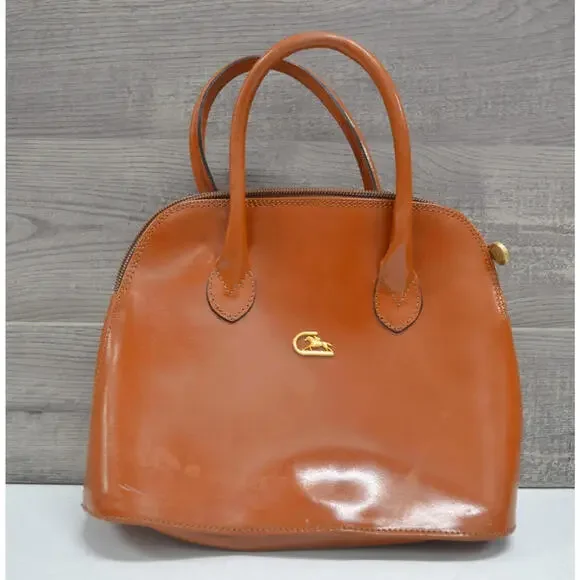 Cristian Genuine Leather Handbag Made in Italy Brown Tan Purse Horse Logo - Picture 1 of 9